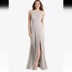 NWT Lovely by Dessy Group High Neck Lux Chiffon Maxi Dress - LELA In Oyster